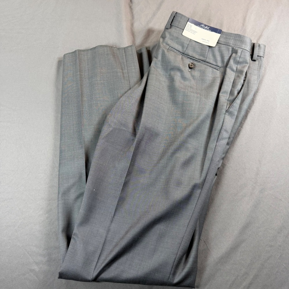 Ralph Lauren Mens 37W Light Grey 100% Wool Dress Pants Unhemmed